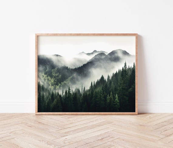 Forest Mountains Landscape Photography Dark Nature Print Large Mountain Wall Art