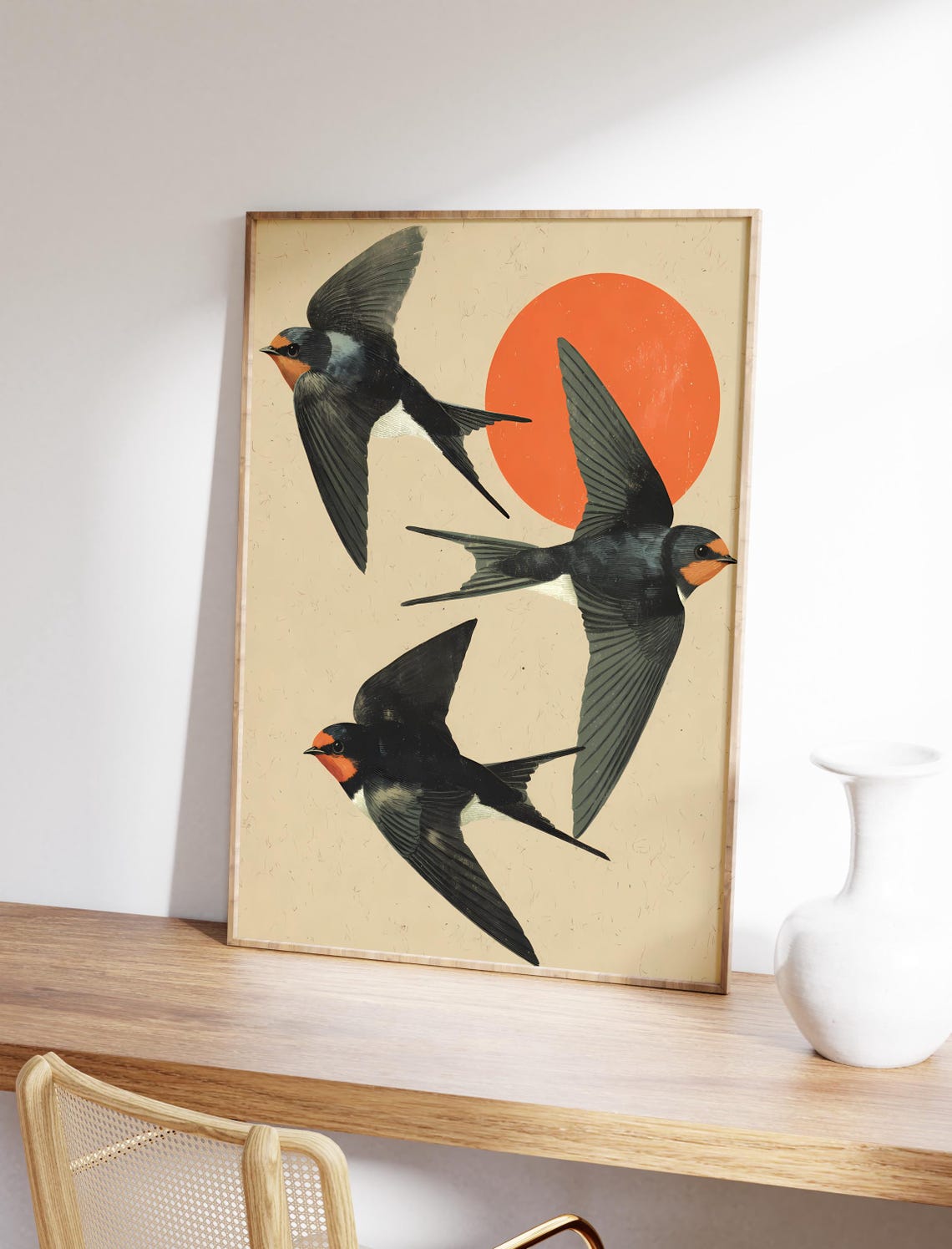 Swallows Wall Art Vintage Flying Birds Illustration Abstract Swallow Poster