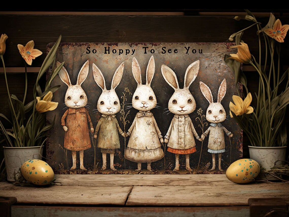 Primitive Rustic Easter Bunny Mantel Art Print - Image 3
