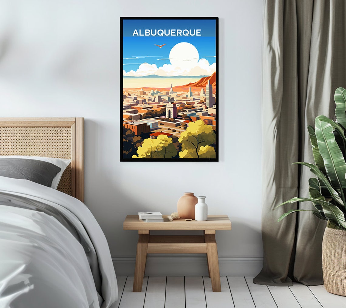 Albuquerque New Mexico Downtown Skyline Sun Retro Art Poster - Image 3