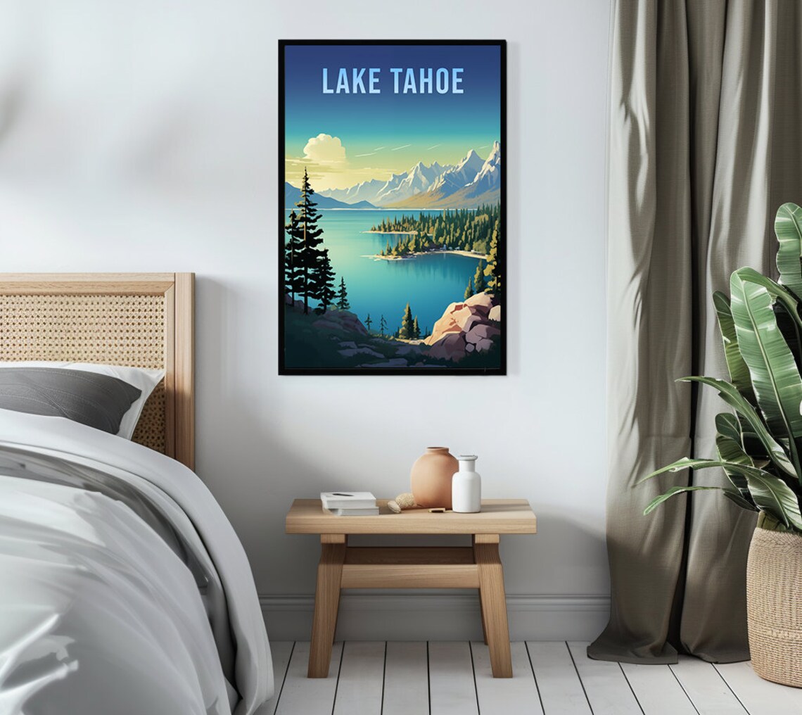 Lake Tahoe Turquoise Bay Pine Forest Peaks Vintage Travel Poster - Image 3