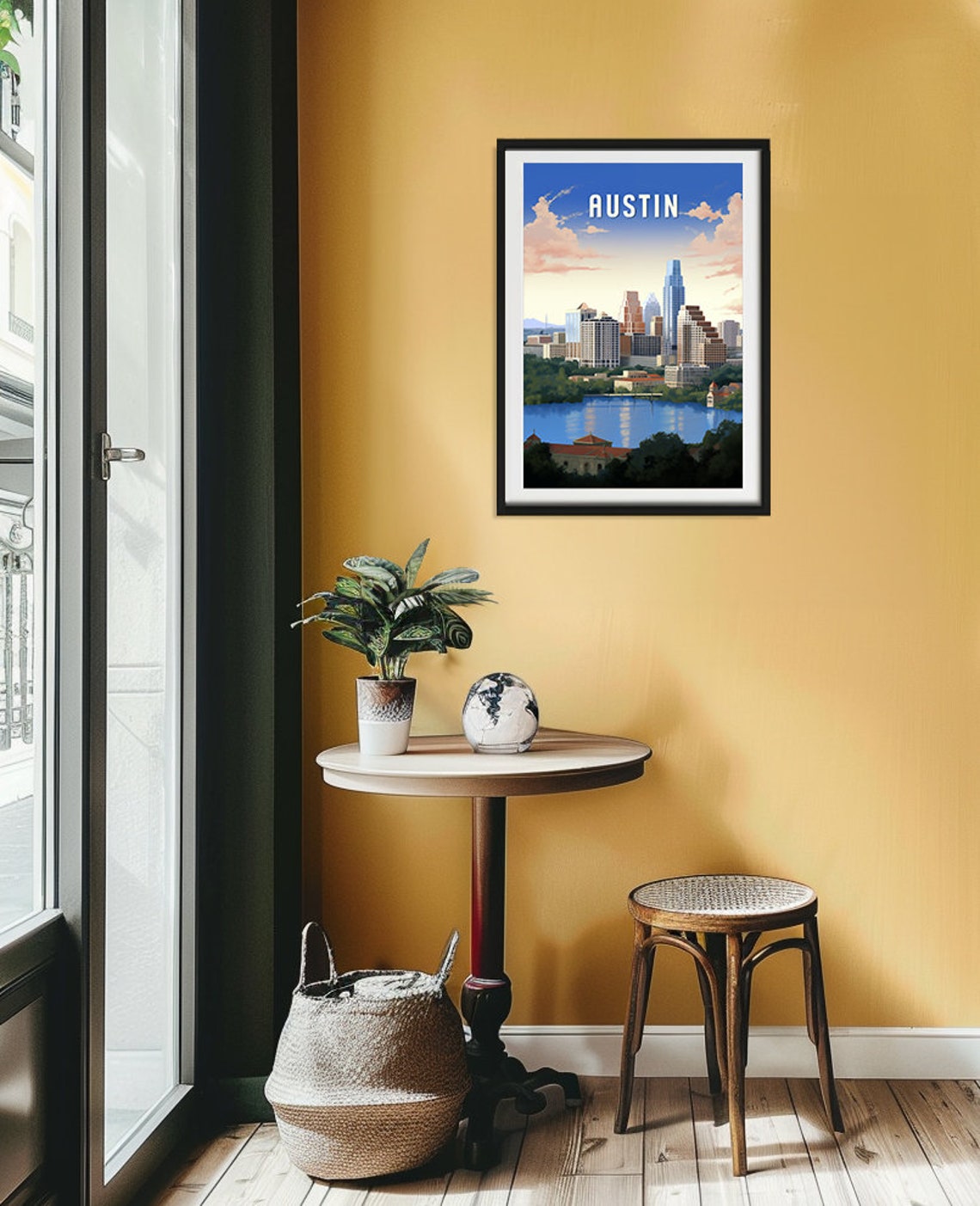 Austin Texas Downtown Lake View Sunset Scene Retro Travel Poster - Image 2
