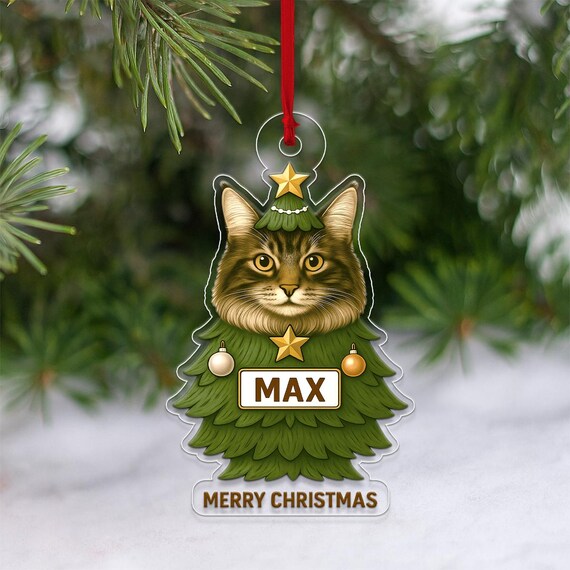 Personalized Maine Coon Cat Christmas Tree Acrylic Ornament Poster