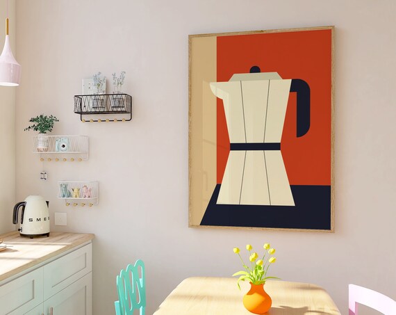 Moka Pot Minimal Graphic Retro Espresso Coffee Kitchen Poster