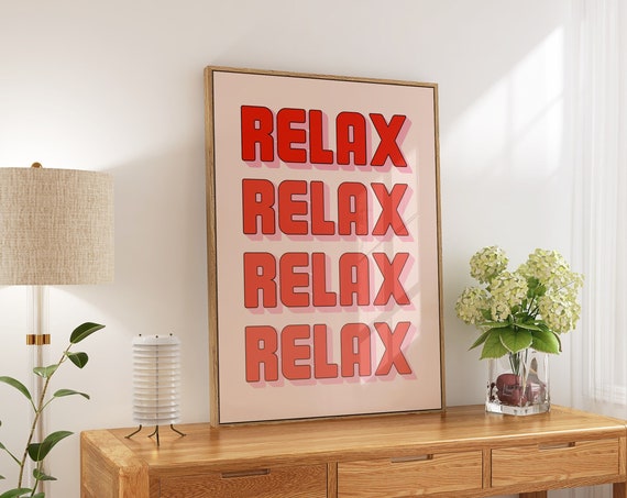 Relax Retro Red Pink Groovy Typography Chill Dorm Room Art Poster