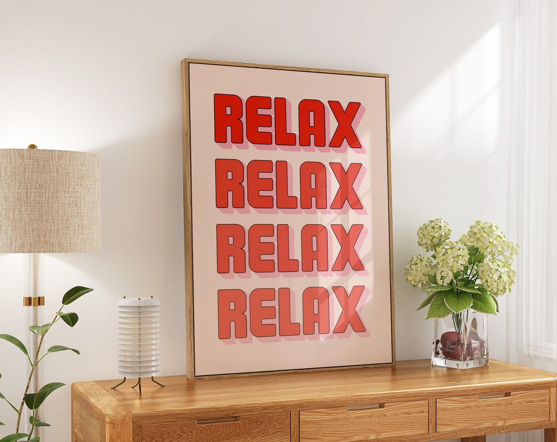 Relax Retro Red Pink Groovy Typography Chill Dorm Room Art Poster