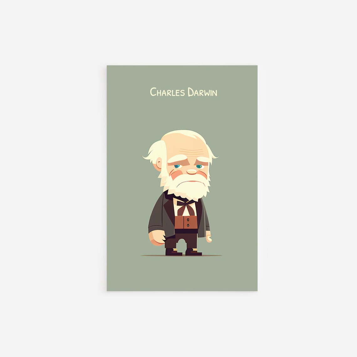 Charles Darwin Cute Cartoon Portrait Chibi History Science Poster