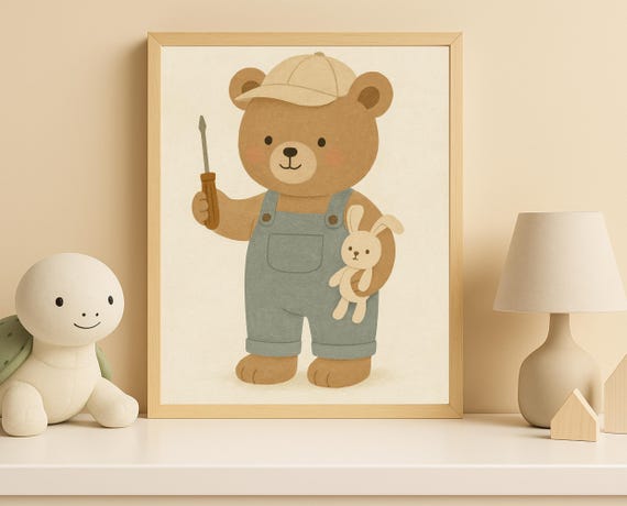 Repair Bear Nursery Print For Kids Room Decor Career Animal Series