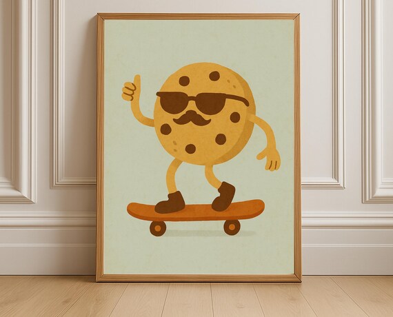 Cool Cookie Skateboard Poster Funny Kitchen Or Kids Room Wall Art Decor