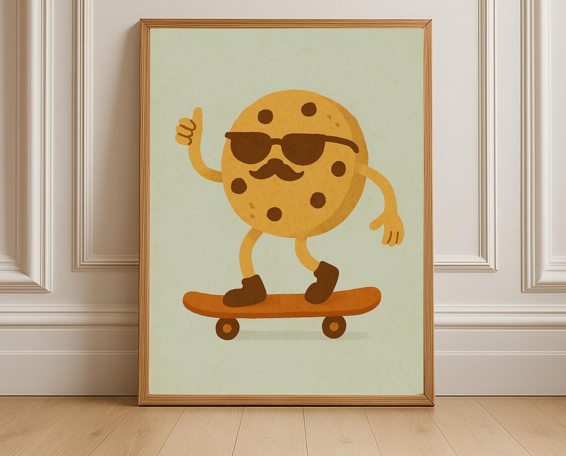 Cool Cookie Skateboard Poster Funny Kitchen Or Kids Room Wall Art Decor