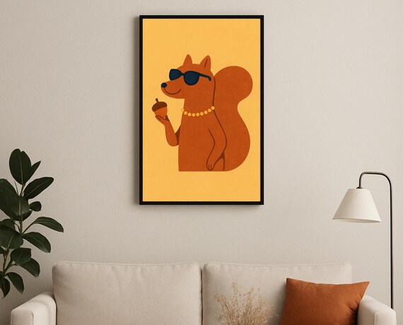 Chic Squirrel With Sunglasses Holding Acorn Hobby Decor Poster