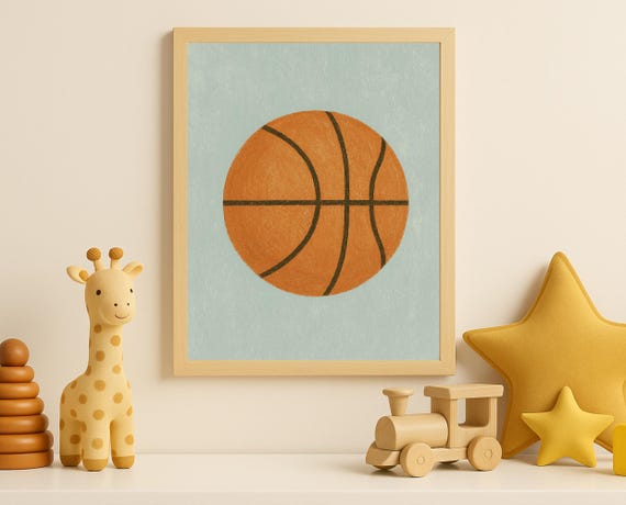 Basketball Wall Art For Kids Sports Poster Minimal Toddler Room Decor Instant