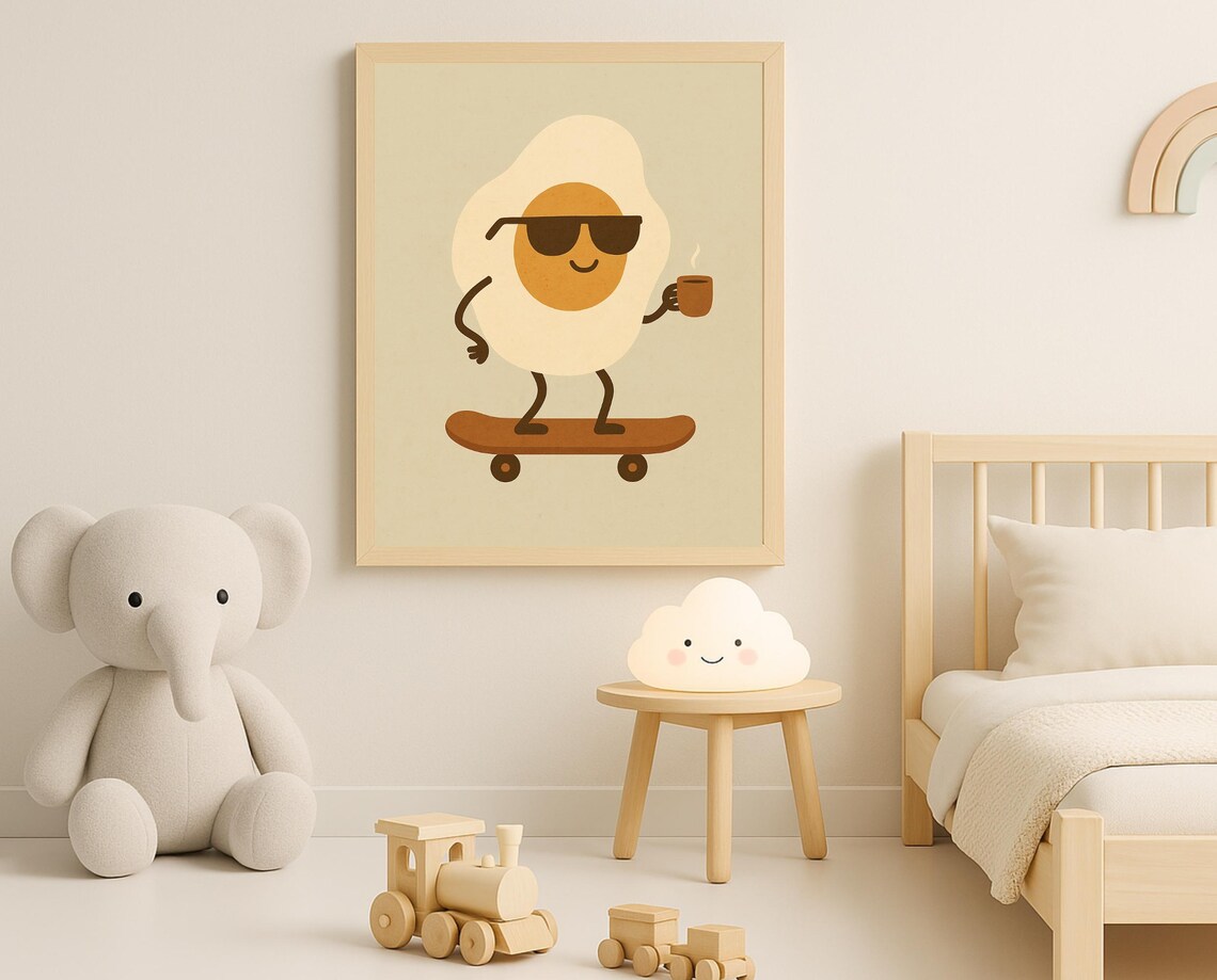 Skateboarding Egg Wall Art Funny Breakfast Poster Nursery Print For Kids Room