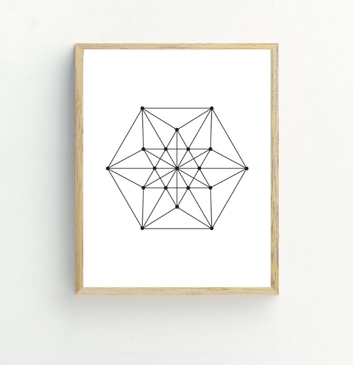 Geometric Star Hexagon Line Art Minimalist Black White Wall Art Print - Image 2