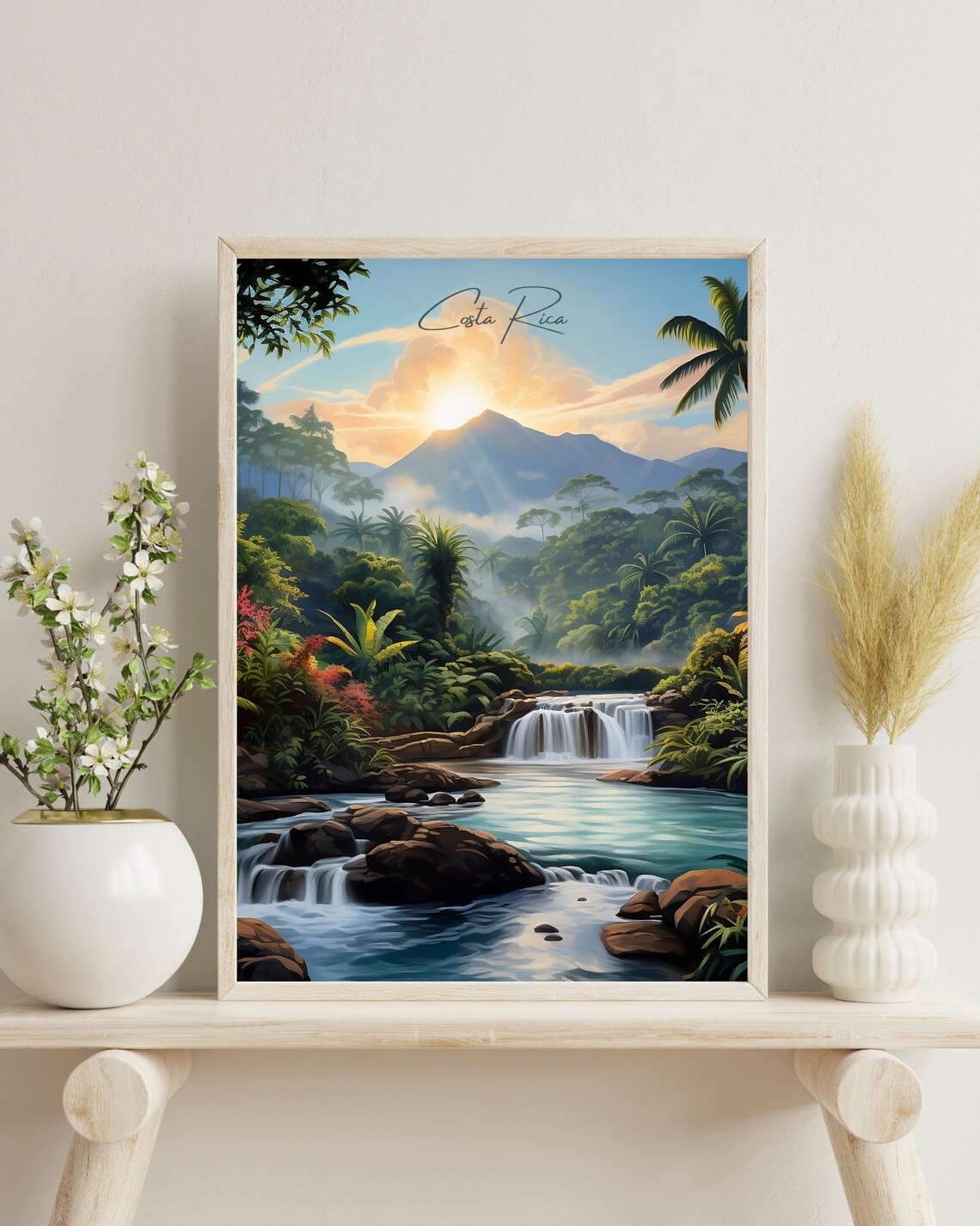 Costa Rica Traditional Travel Print, Arenal Volcano