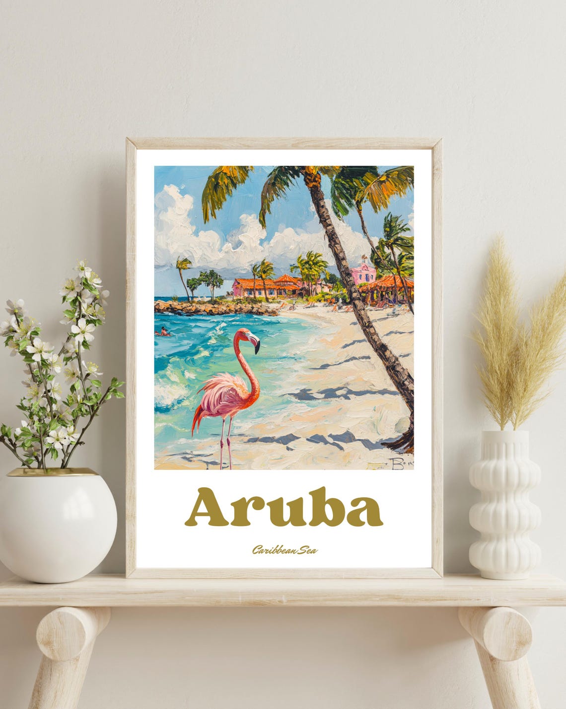 Aruba Poster Aruba Travel Print Aruba Flamingo Beach Flamingo Poster Wedding Gift Caribbean Art Christmas Gift Aruba Flamingo Print