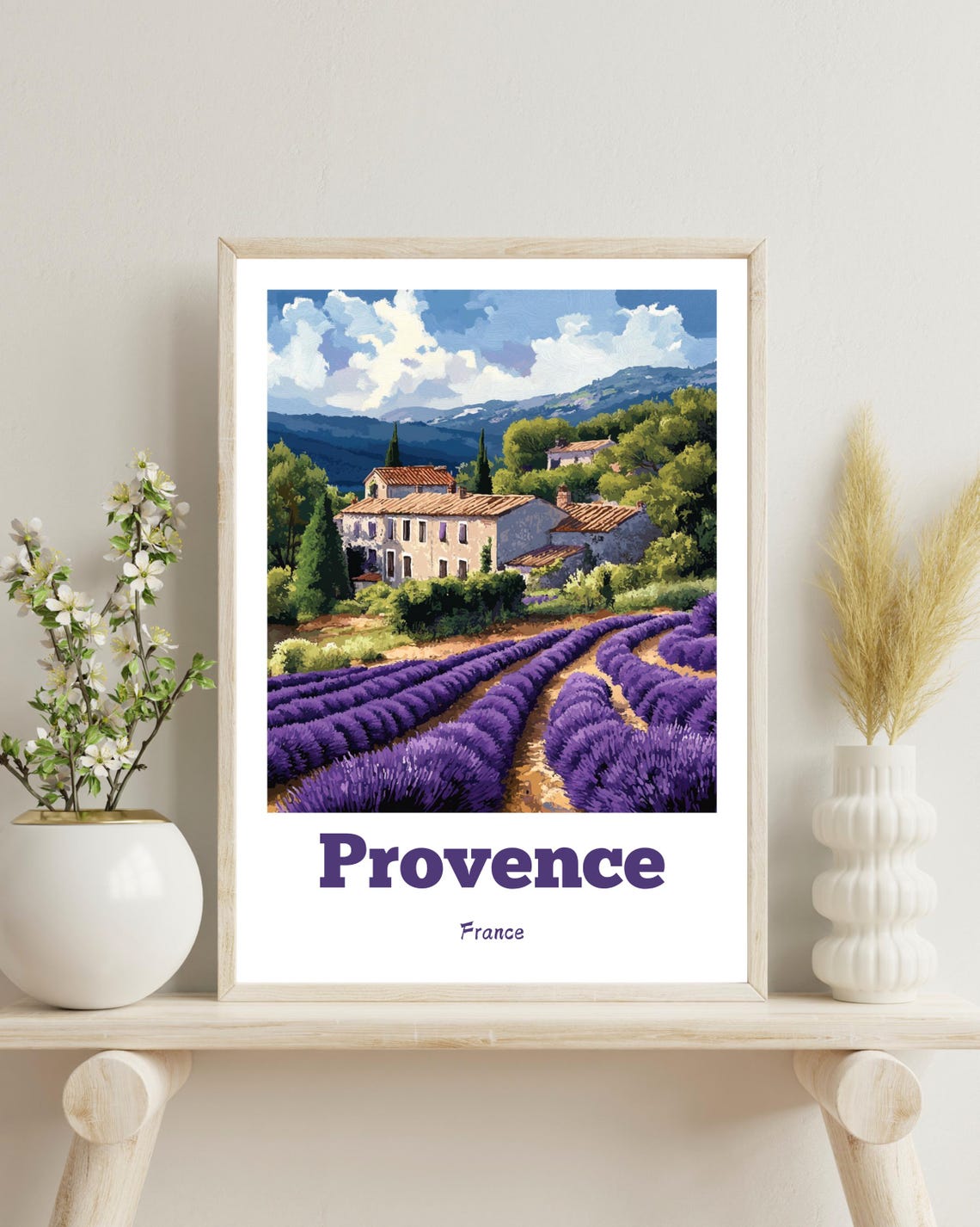 Provence Traditional Travel Print, France Lavender Field