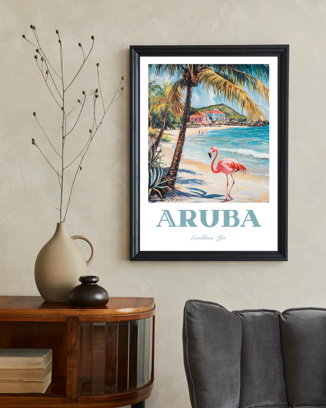Aruba Poster Aruba Travel Print Aruba Flamingo Beach Flamingo Poster Wedding Gift Caribbean Art Christmas Gift Aruba Flamingo Print - Image 2
