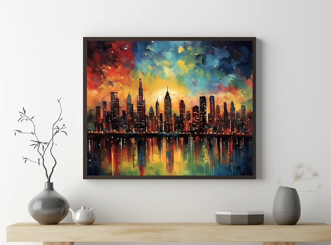 Cityscape Painting Art Print Colourful Skyline Painting New York Skyline Poster Urban Art New York Painting New York Art Christmas Gift