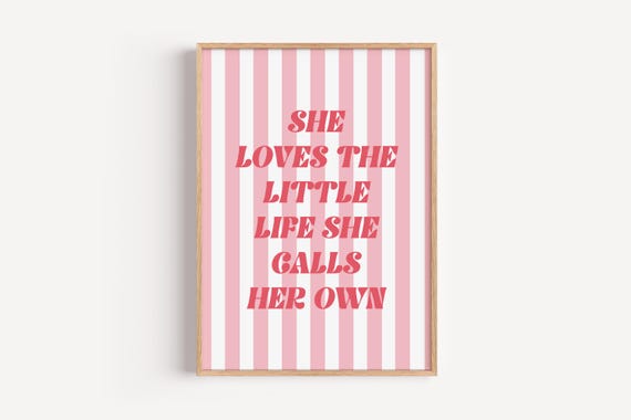 She Loves The Little Life Quote Positive Pink Retro Decor Girly Wall Gift For Girl Dorm Print