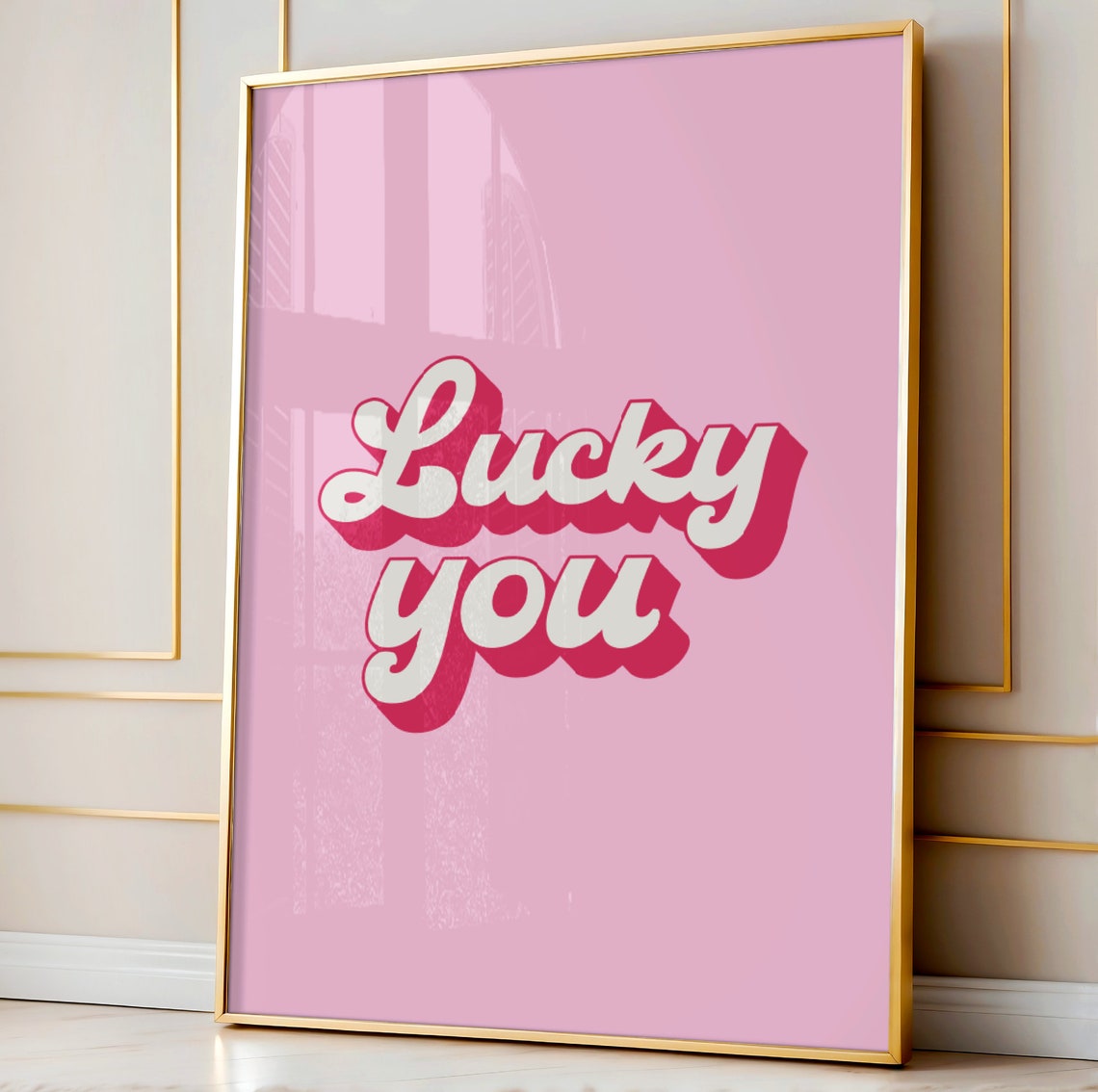 Lucky You Retro Pink Script Typography Positive Affirmation Poster