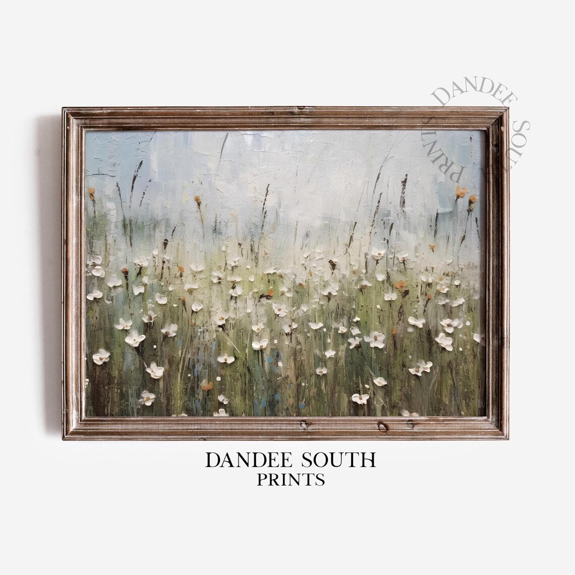 Wildflowers Country Field Scene, Vintage Landscape Art Print