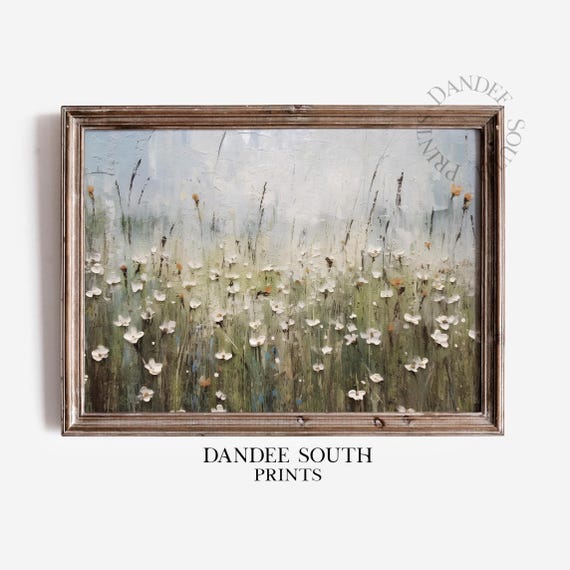 Wildflowers Country Field Scene, Vintage Landscape Art Print