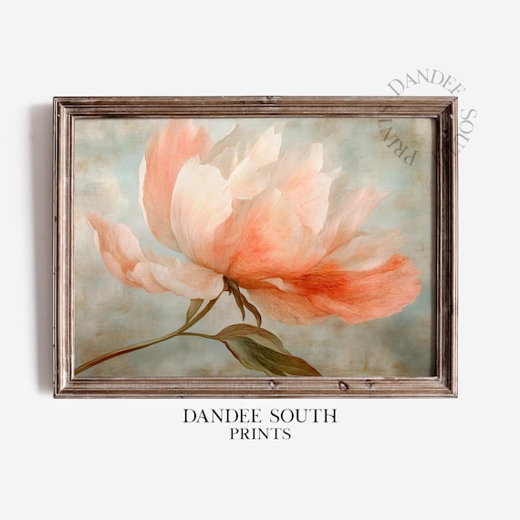 Soft Peach Blossom Vintage Style Floral Bloom Botanical Oil Print