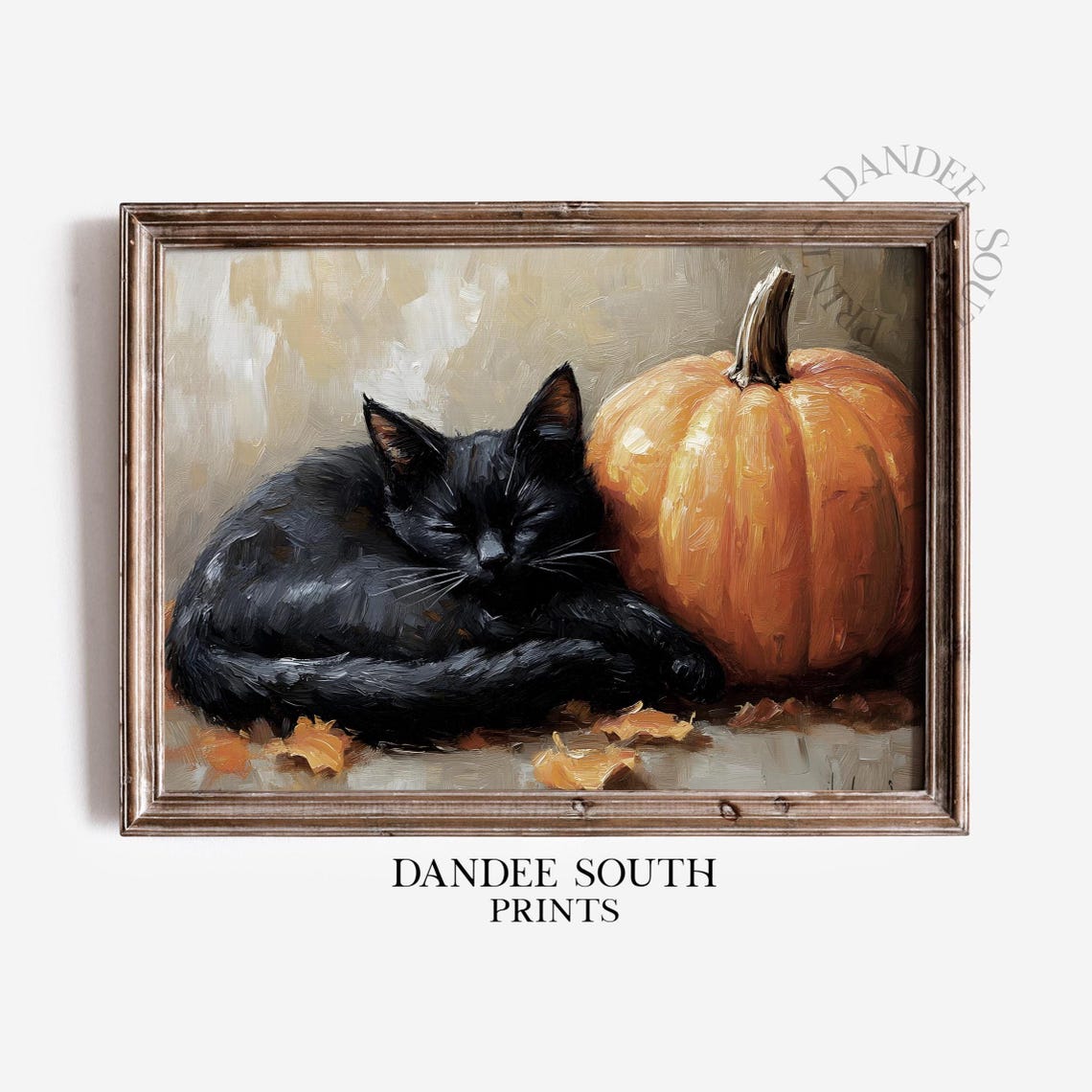 Halloween Cat Wall Art Black And Pumpkin Still Life Print Autumn Fall Home Decor 599