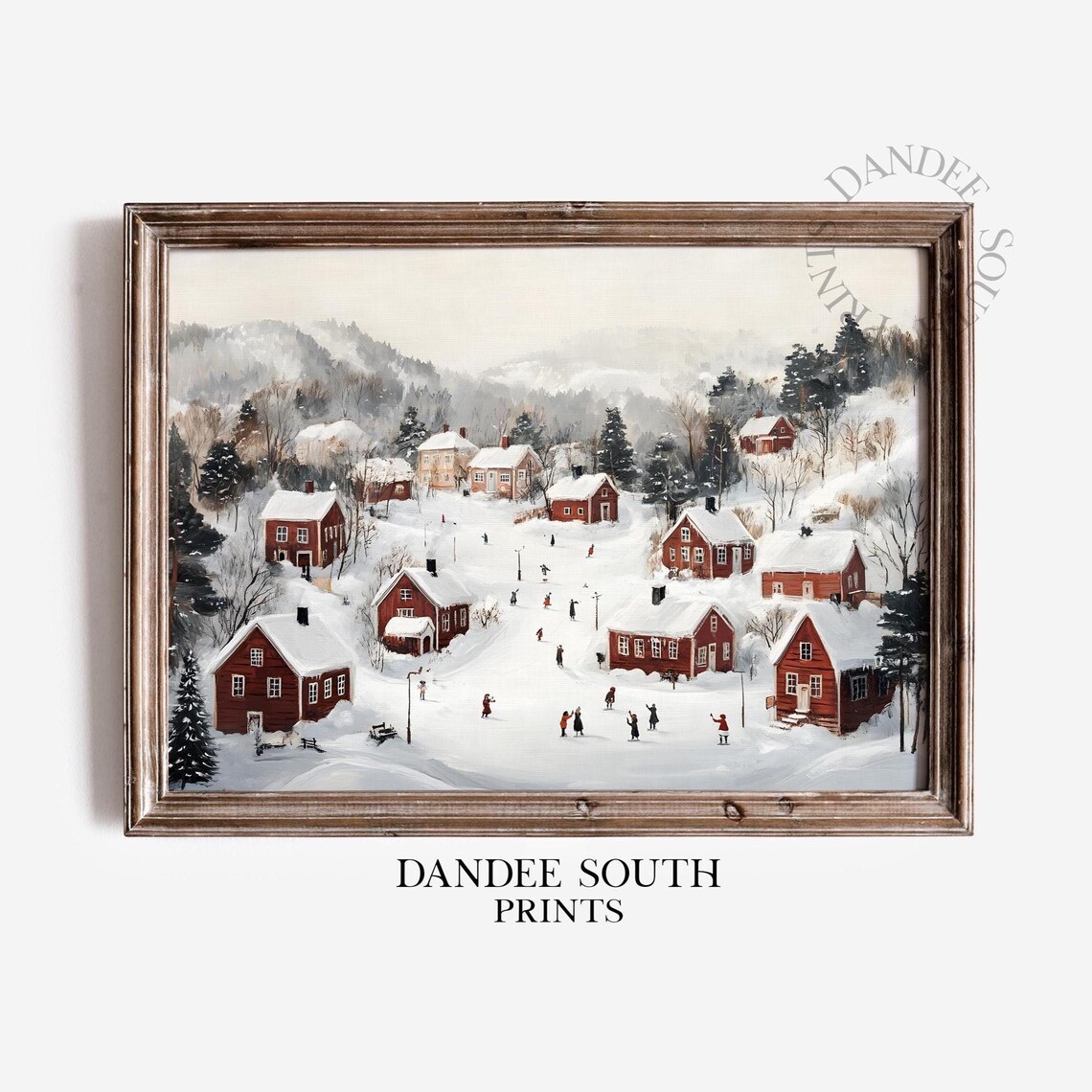 Snowy Scandinavian Village Winter Landscape Christmas Art Poster