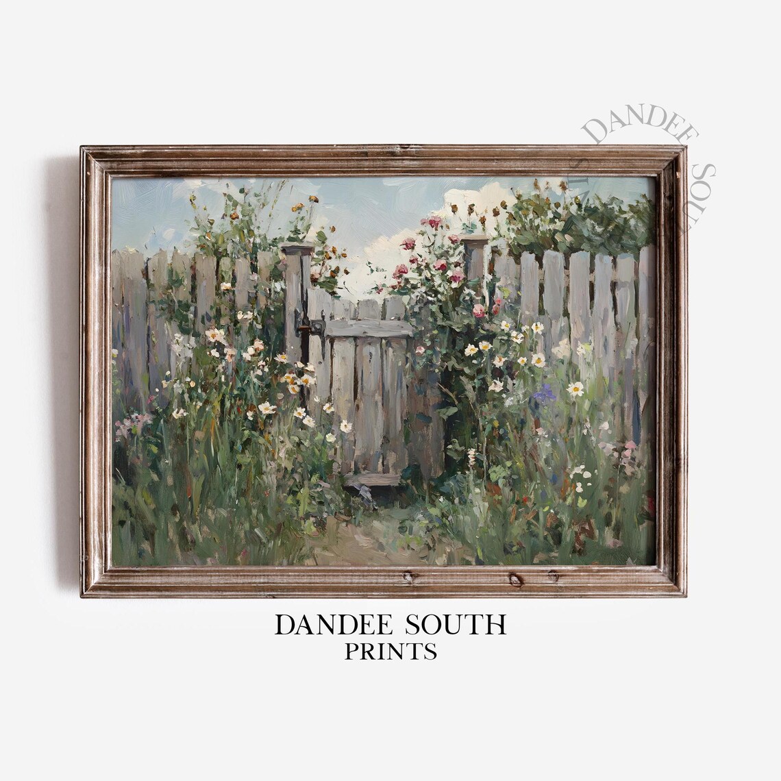 Country Garden Gate Landscape Print, Rustic Farmhouse Decor