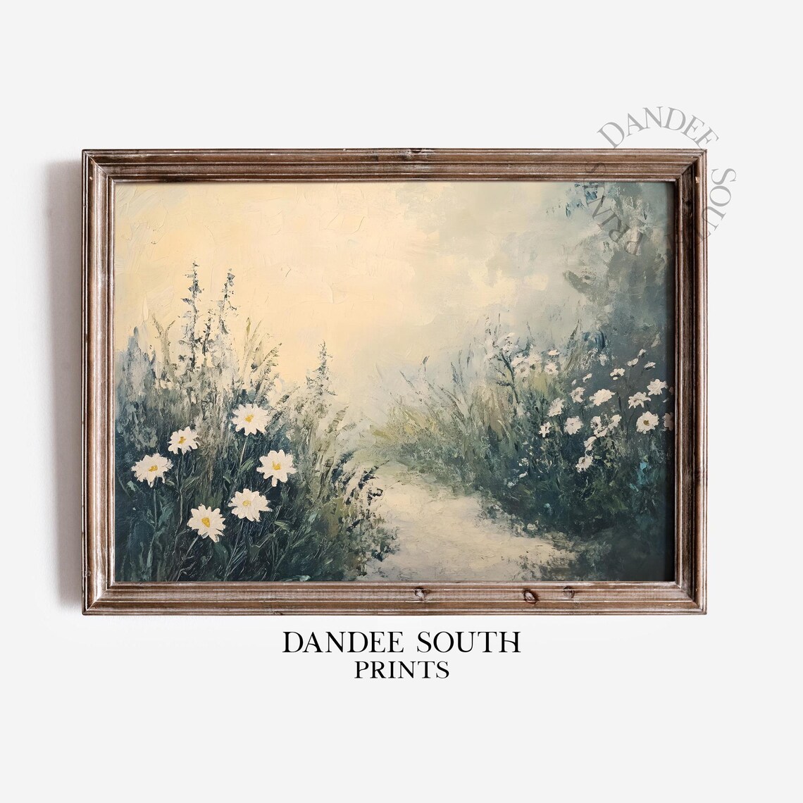 Daisy Meadow Path Vintage Oil Painting White Floral Field Poster