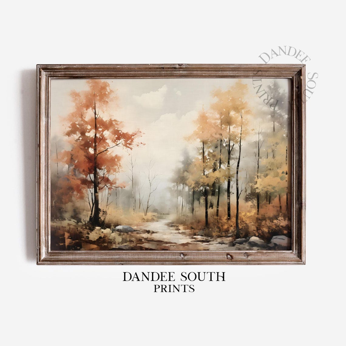 Vintage Fall Landscape Oil Painting Autumn Wall Art Forest Farmhouse Decor 533
