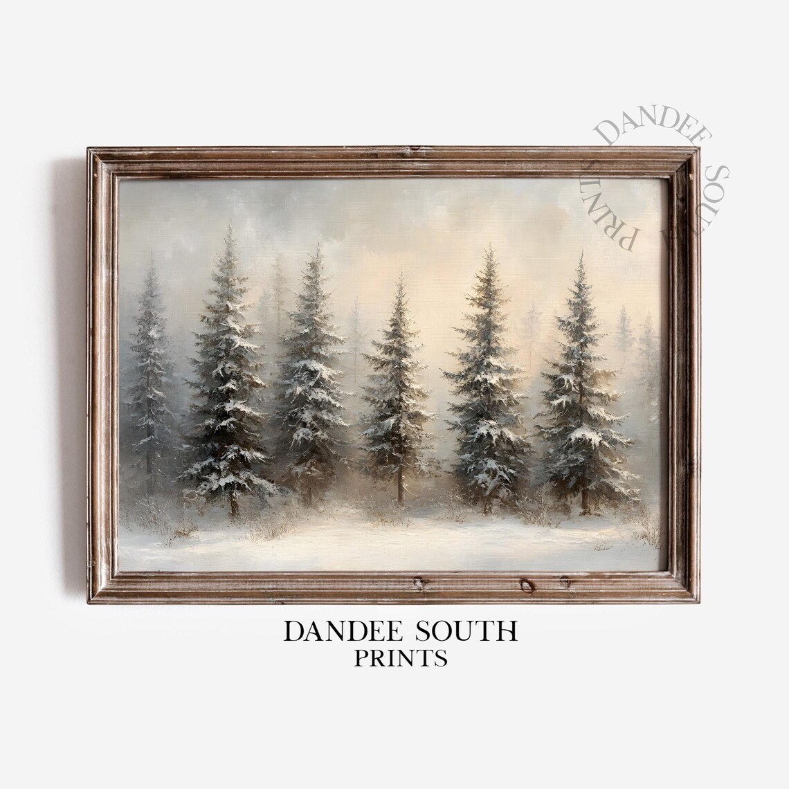 Misty Snowy Pine Forest Winter Landscape Vintage Oil Painting Poster