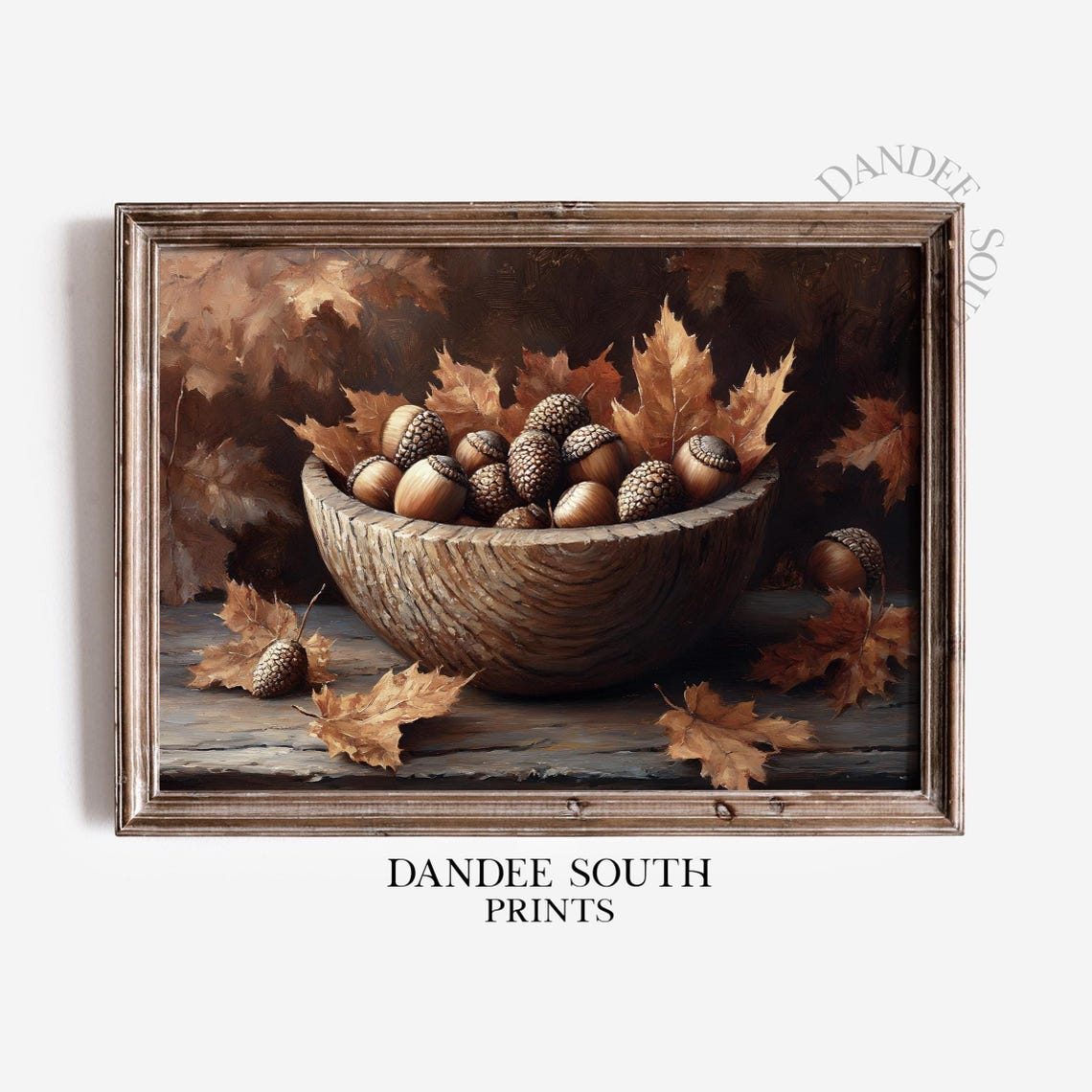 Fall Acorns And Leaves Wall Art Autumn Painting Home Decor Vintage Farmhouse 595