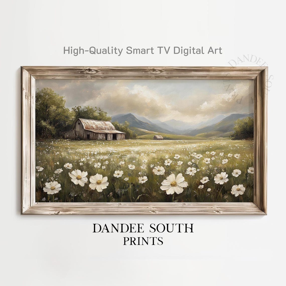 Rustic Barn White Wildflower Meadow Mountain Farmhouse Wall Art
