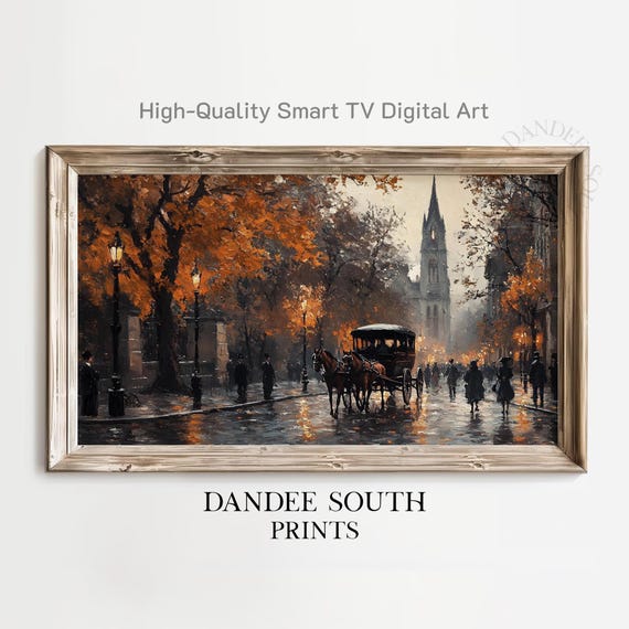 Vintage Autumn Street Tv Art For Frame Smart Fall Town Painting Landscape Home Decor Tv032