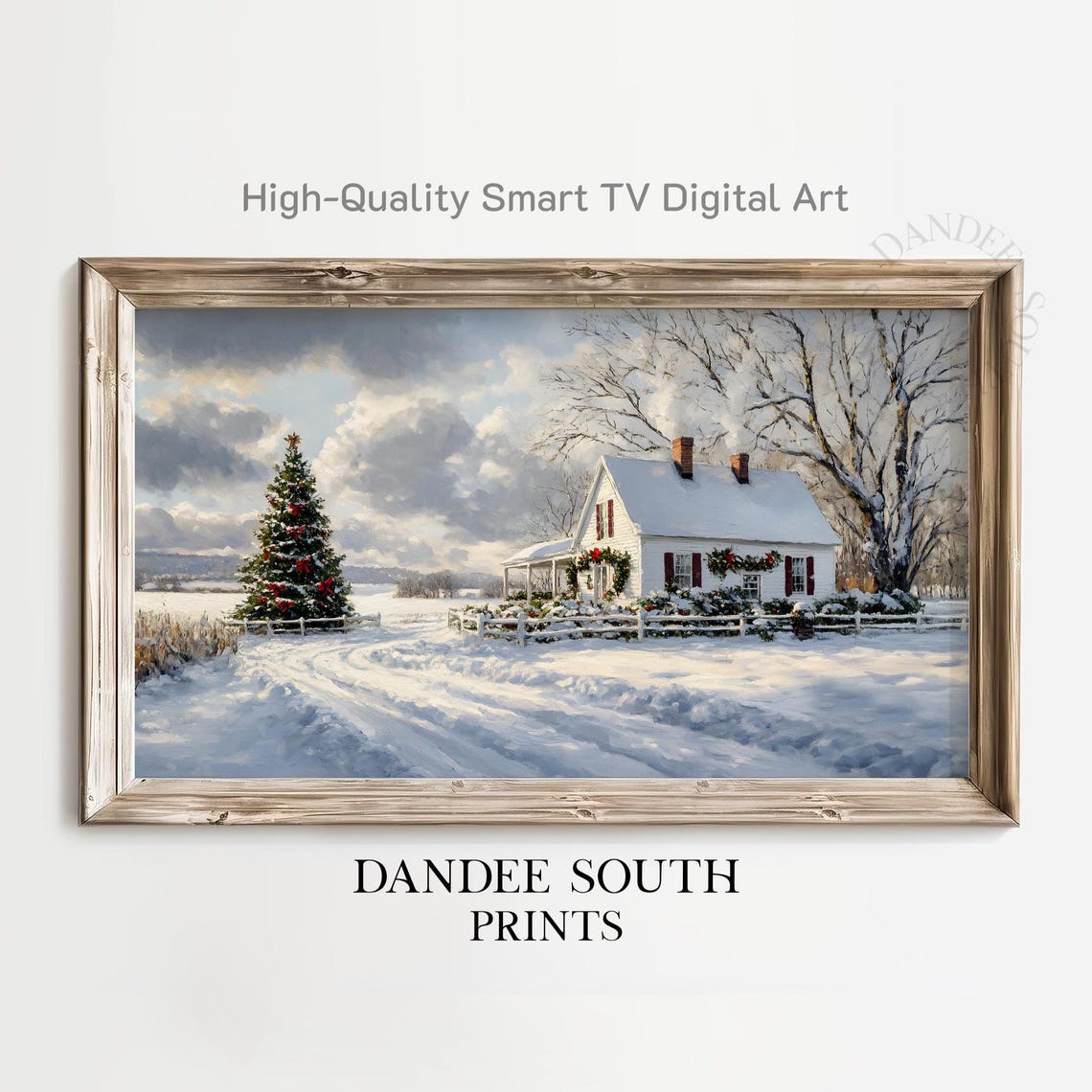 Snowy Christmas Farmhouse Festive Winter Scene Holiday Wall Art