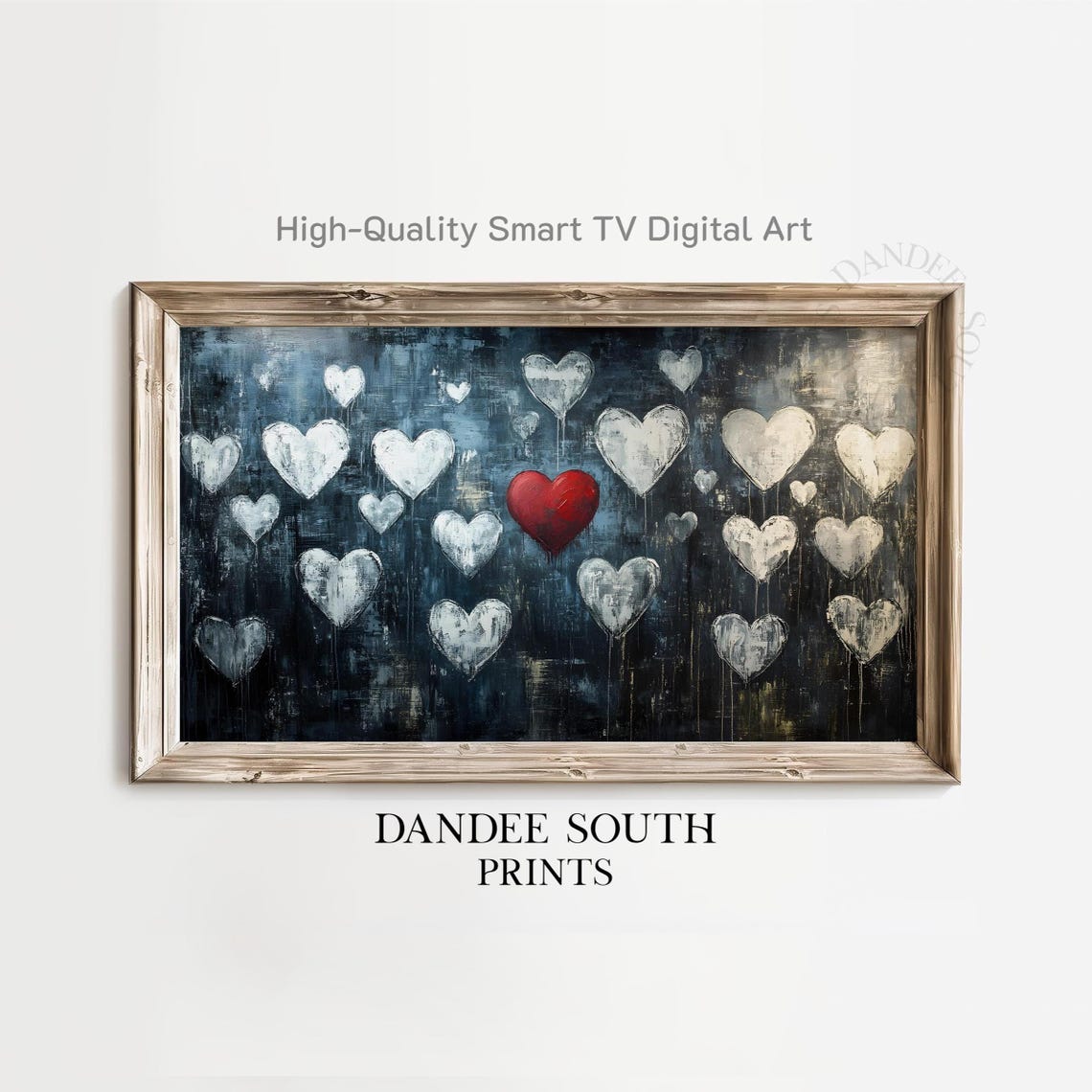 Single Red Heart Among Gray Hearts Textured Abstract Painting Poster