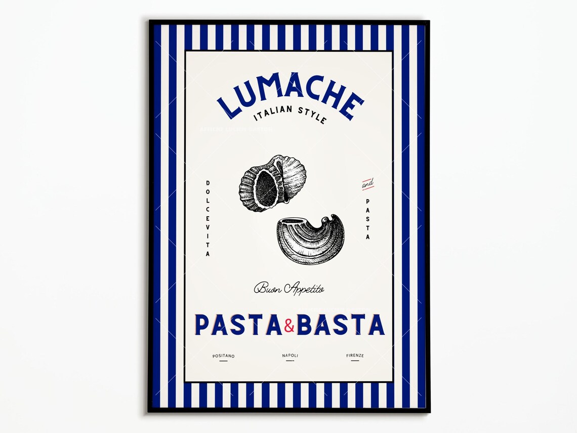Vintage Italian Pasta Poster, Lumache Pasta Art Print
