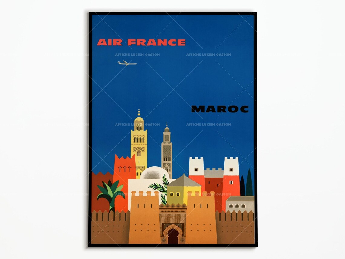 Vintage Air France Morocco Travel Poster, Travel Poster