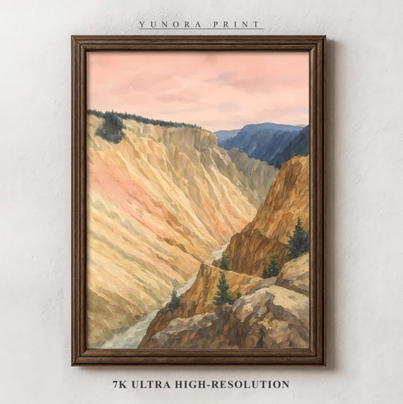 Sunset Canyon Wall Art Watercolor Mountain Print Poster