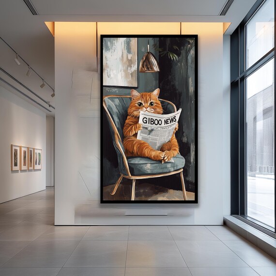 Whimsical Cat Canvas Wall Decor Cute Art Animal Lover Home And Office Modern Funny Painting