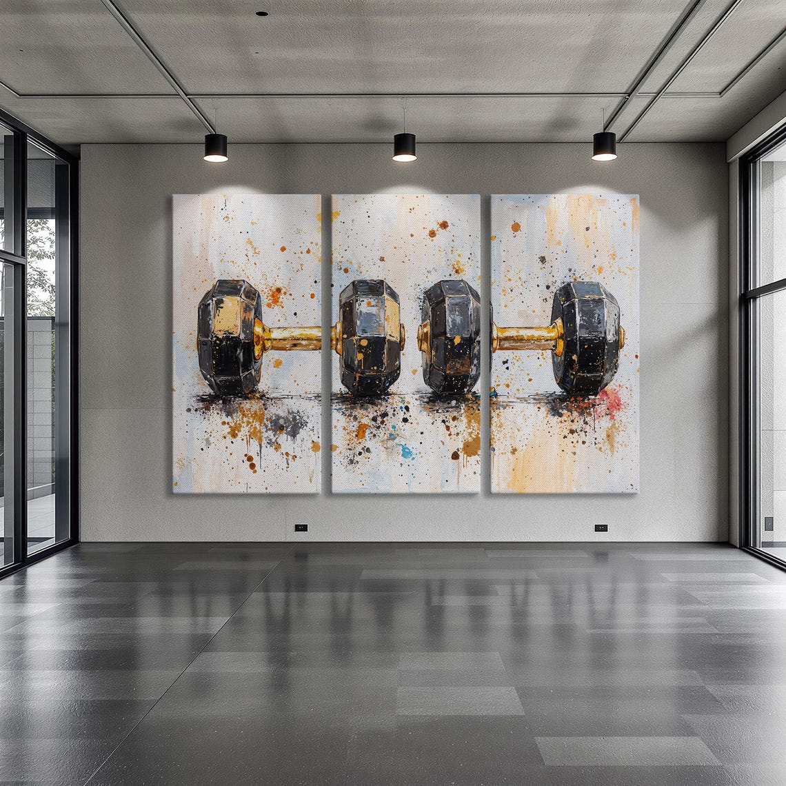 Pair of Black and Gold Dumbbells Splash Paint Still Life Poster - Image 6