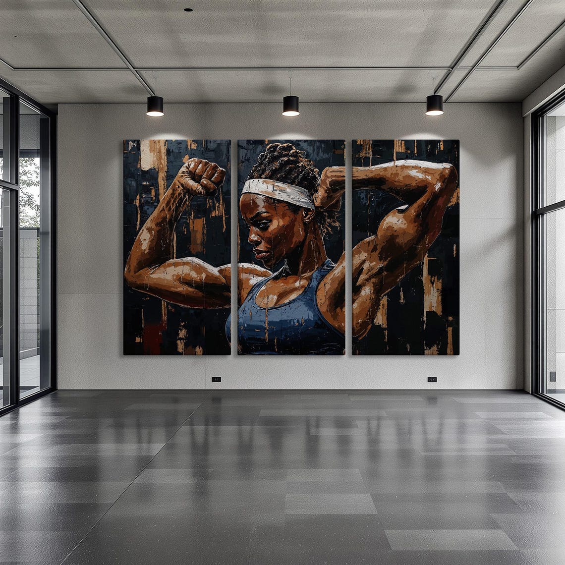 Powerful Female Athlete Double Biceps Flex Pose Portrait Poster - Image 6