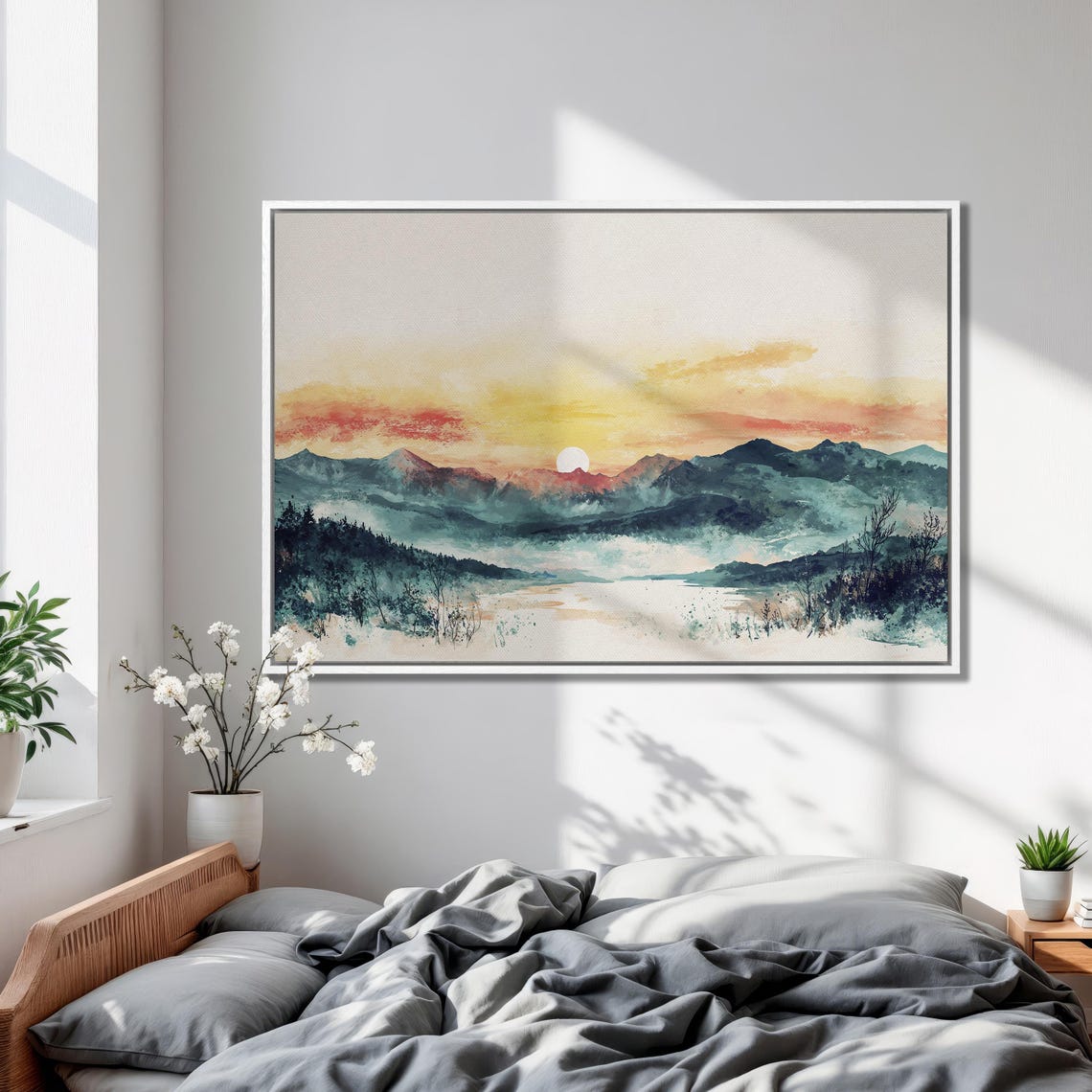 Mountain Landscape Framed Print Beautiful Sunset View Wall Art Extra Large Abstract Nature Artwork Decor For Home Ready To Hang - Image 2