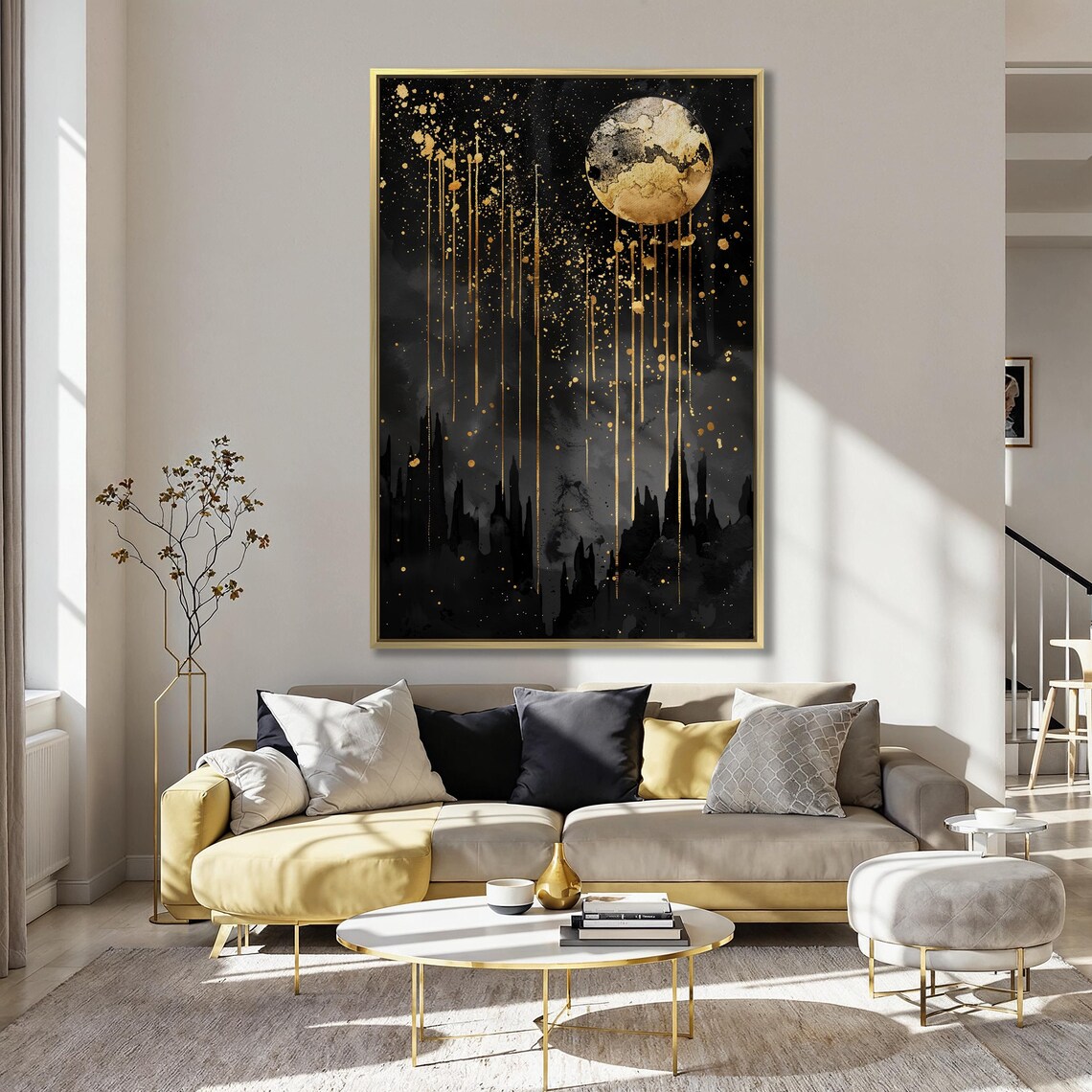 Abstract Golden Moon, Celestial Wall Art Print - Image 4