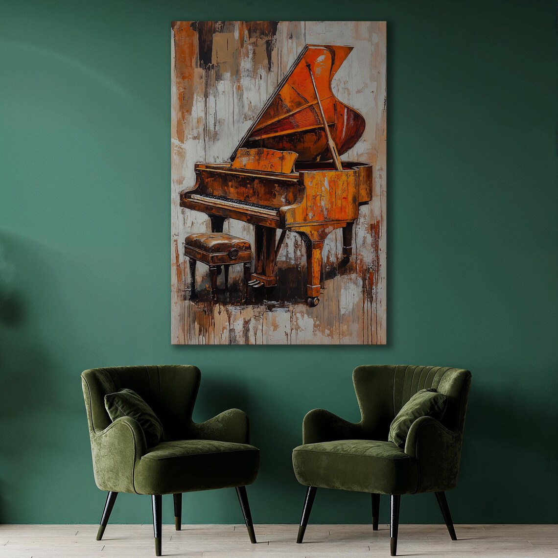 Vintage Wooden Grand Piano Abstract Painting Music Lover Wall Art - Image 2
