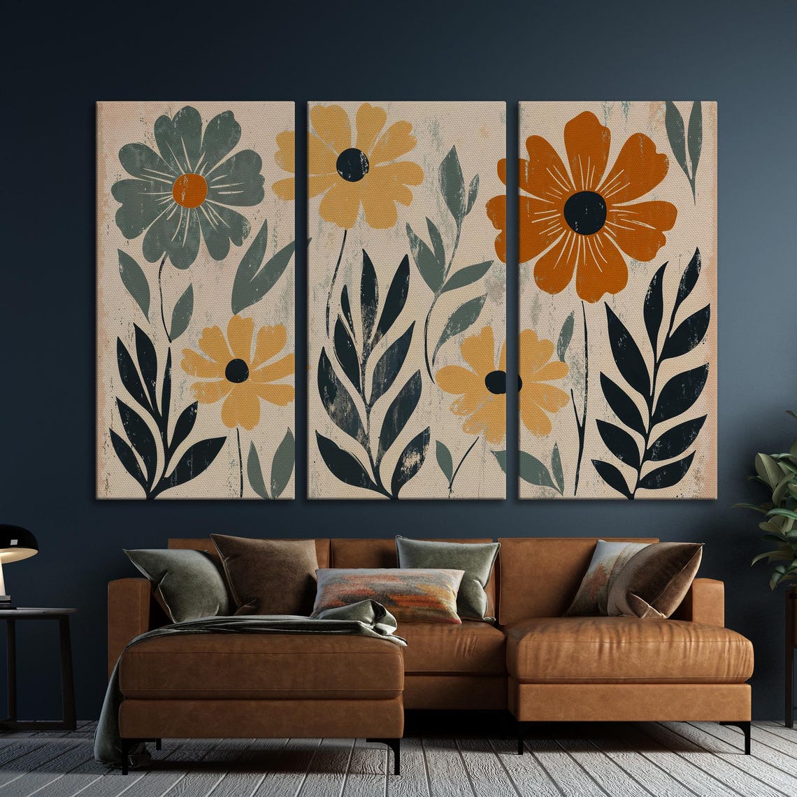 Mid Century Modern Boho Floral Pattern with Mustard Blooms Poster - Image 6