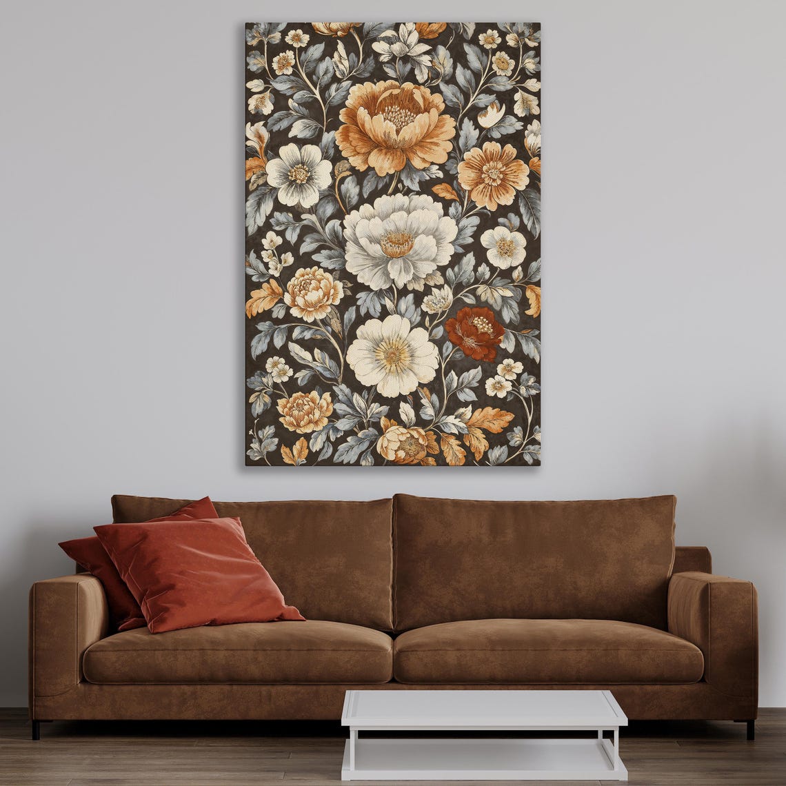 Rich Vintage Amber and Cream Peony Floral Botanical Art Print - Image 4